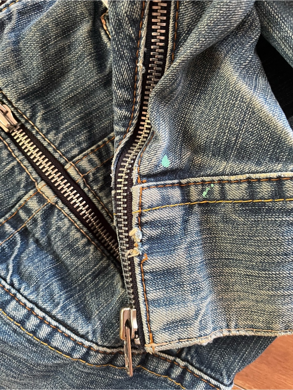 Levi's Red Label Distressed Blue Denim Multi Zipper Moto Jacket - Picture 6 of 10